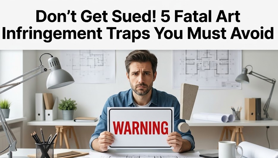 A designer highlighting five common infringement scenarios related to a copyright artwork example.