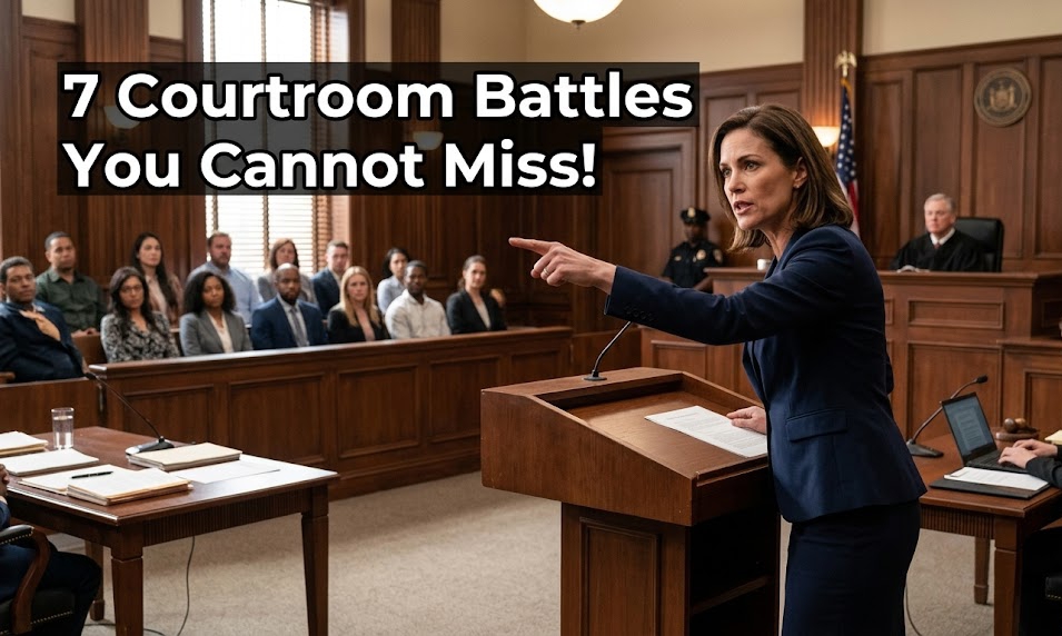 An aggressive attorney pointing during a courtroom battle in one of the best lawyers films.