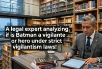 A legal expert analyzing if is Batman a vigilante or hero under strict vigilantism laws.
