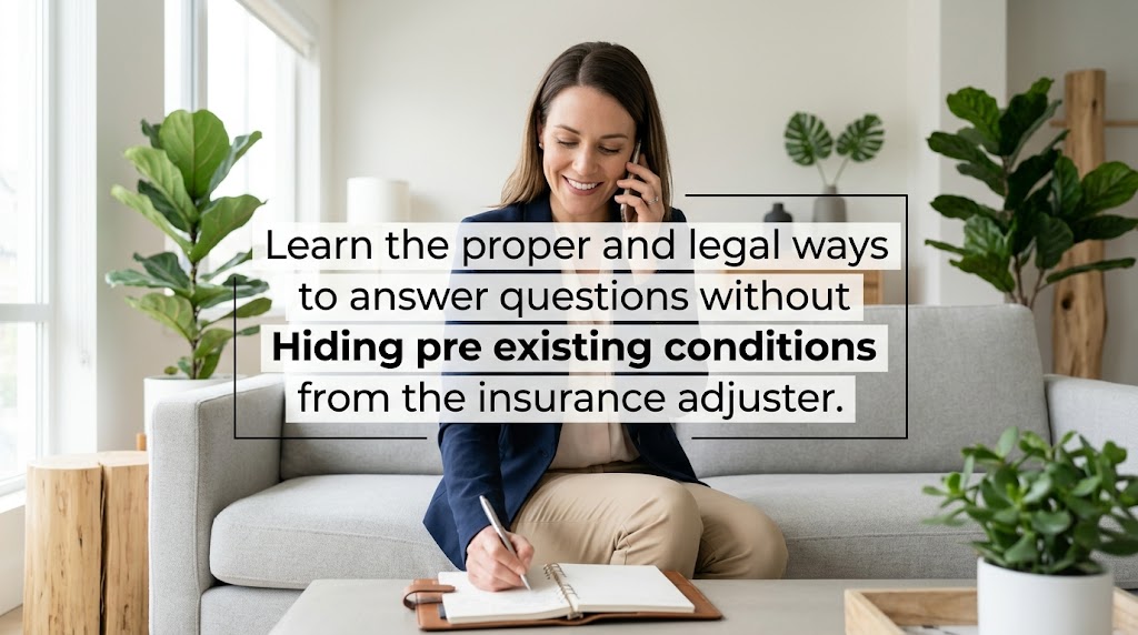 Learn the proper and legal ways to answer questions without Hiding pre existing conditions from the insurance adjuster.